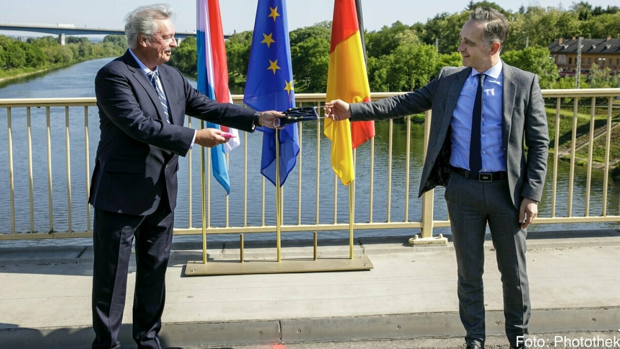 De Jean Asselborn mam Heiko Maas um Samschdeg am Nomëtteg op der däitscher Grenz.