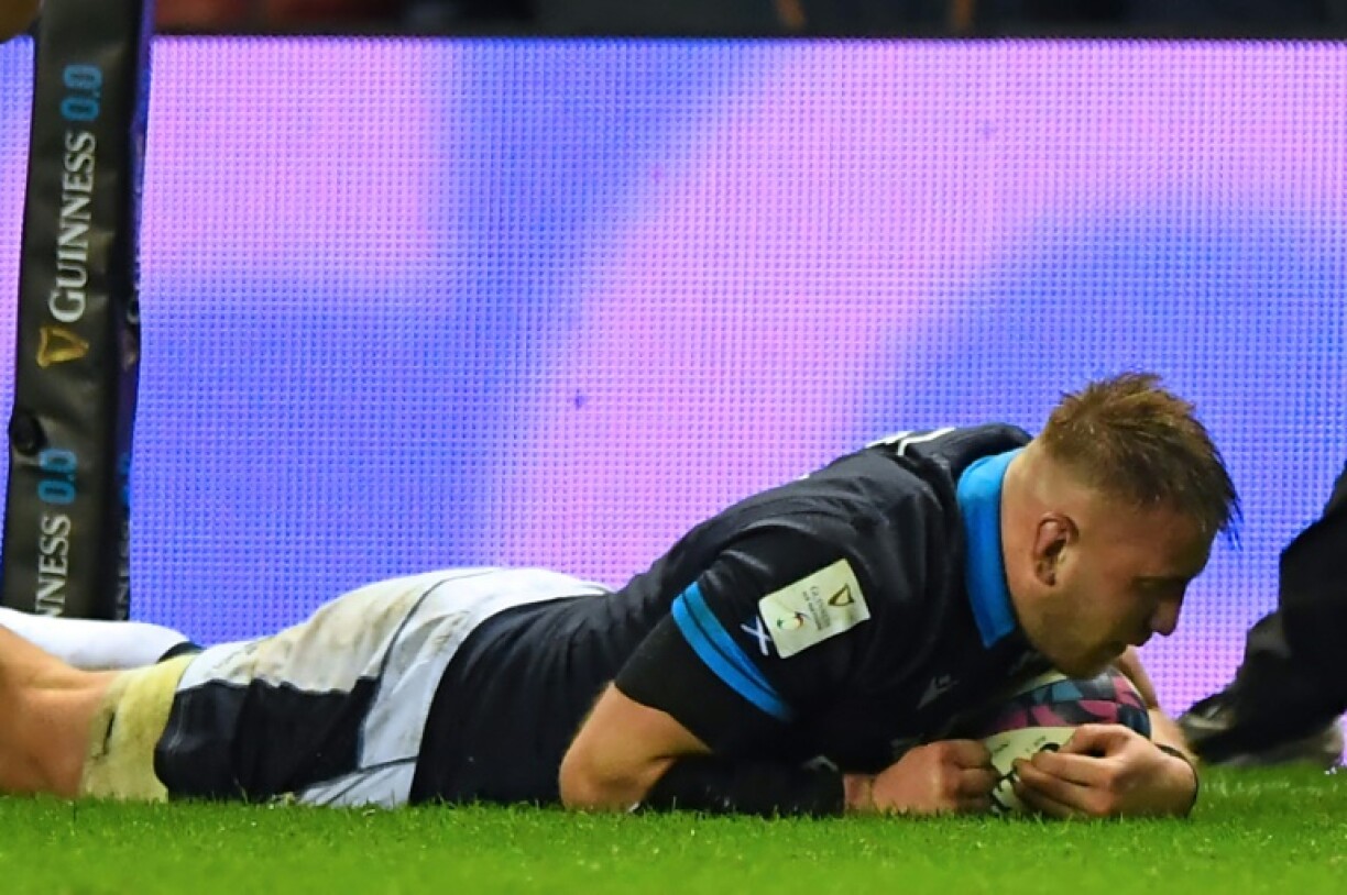 L'Ecossais Matt Fagerson marque un essai contre le Pays de Galles, le 11 février 2023 à Edimbourg