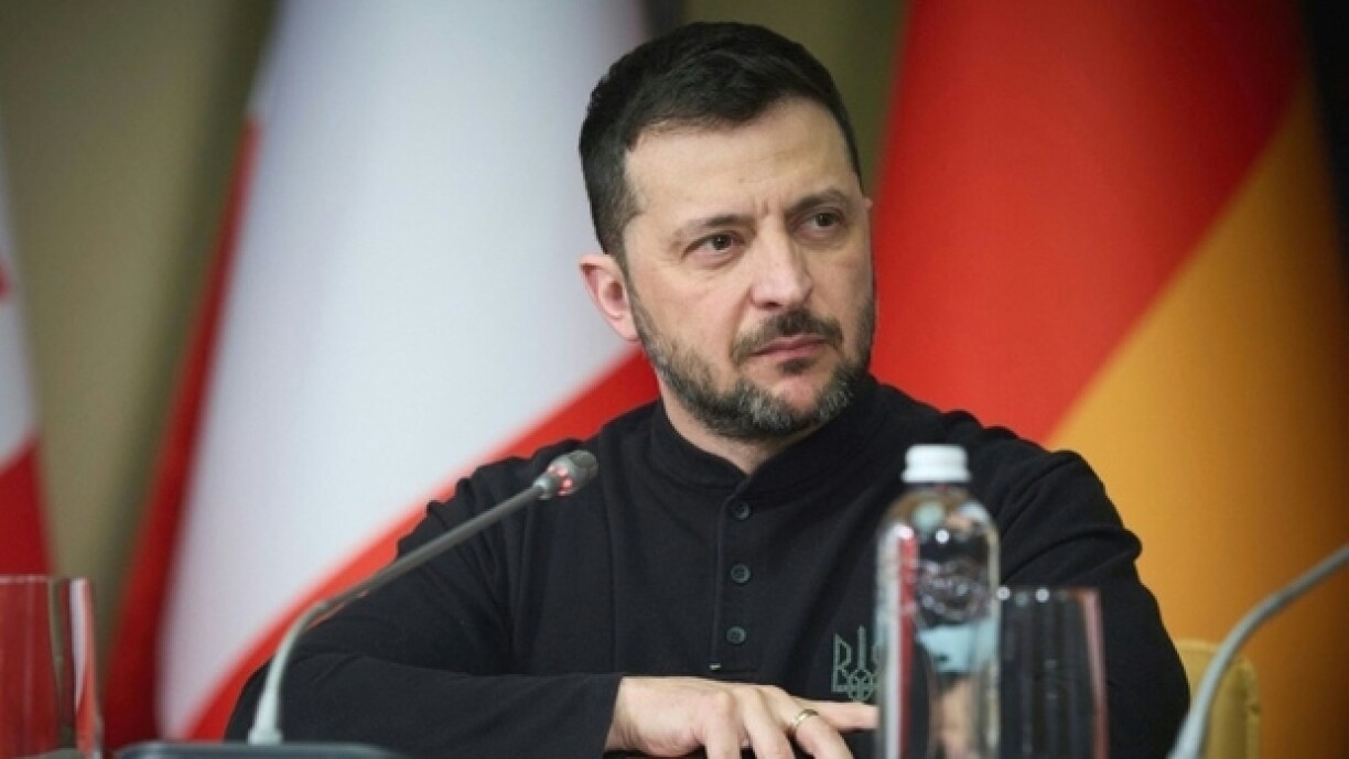 Le président ukrainien Volodymyr Zelensky, le 24 février 2025 à Kiev pendant une visioconférence avec les dirigeants du G7