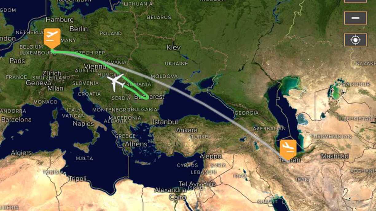 The aircraft can be seen turning back to Frankfurt over Bulgaria.