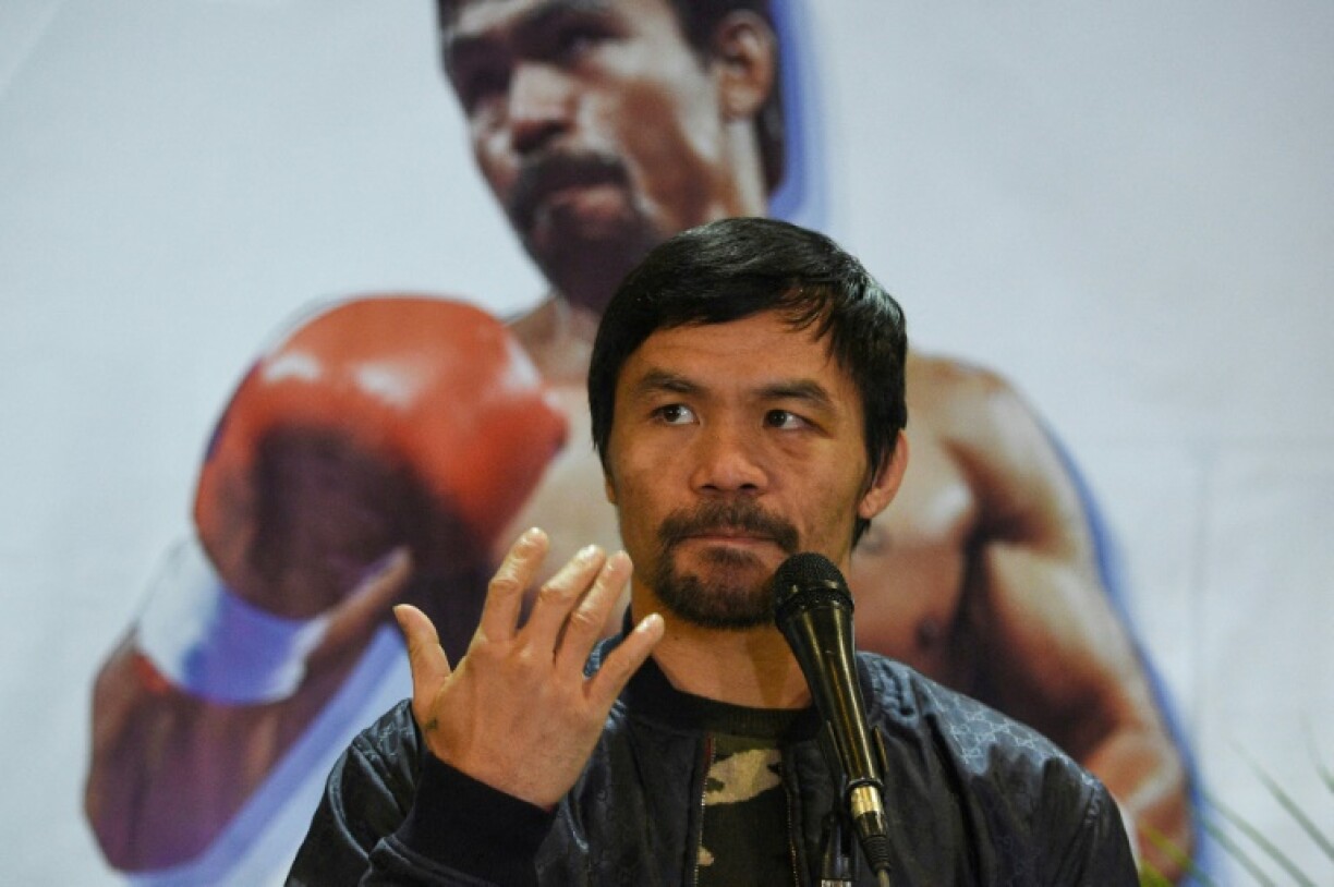 Le boxeur philippin Manny Pacquiao en conférence de presse le 24 janvier 2019 à l'aéroport de Manille