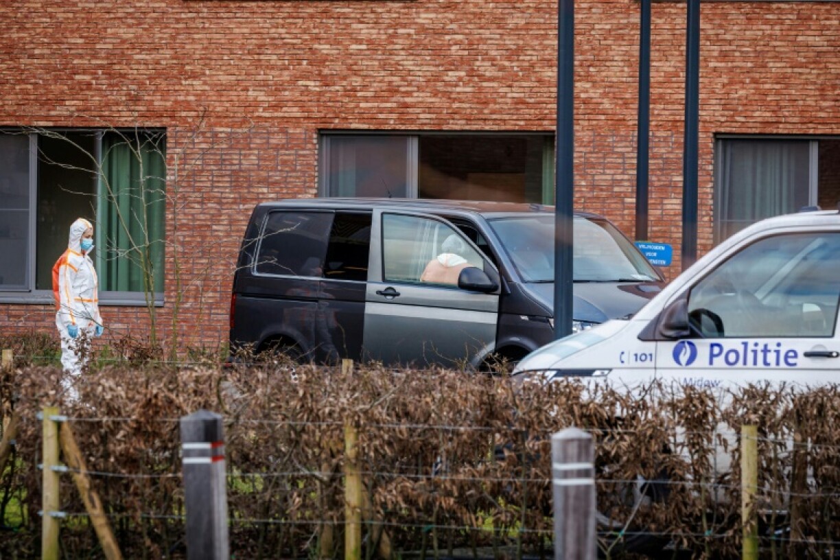 Belgian forensic police outside a residential care home where a 90-year-old man is suspected of stabbing to death two elderly residents