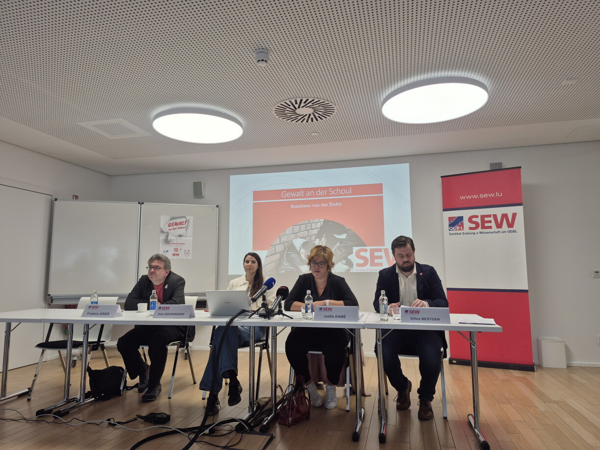 Pressekonferenz vum SEW/OGBL no hirer nationaler Ëmfro iwwer Gewalt an der Schoul.