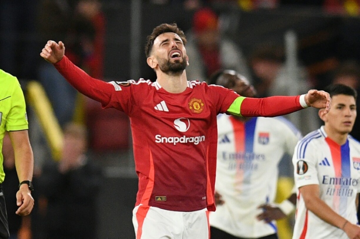 Bruno Fernandes celebrates Man Utd's remarkable Europa League win over Lyon