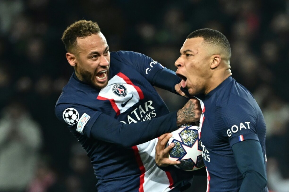 Brazil star Neymar (L) celebrates with teammate Kylian Mbappe during their spell at Paris Saint-Germain