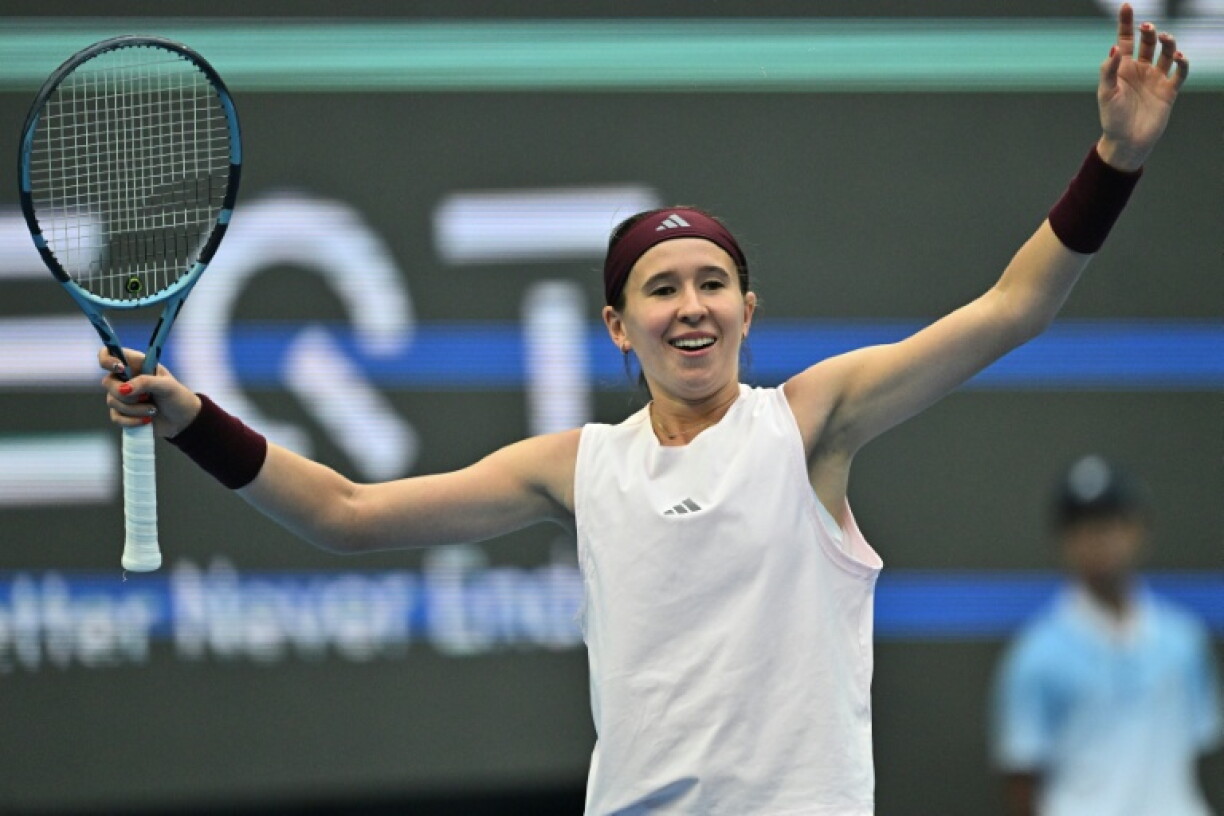 Czech Republic’s Nikola Bartunkova celebrates beating Czech Republic’s Karolina Muchova in their women’s singles quarter-final match at the China Open tennis tournament in Beijing on October 8, 2026.