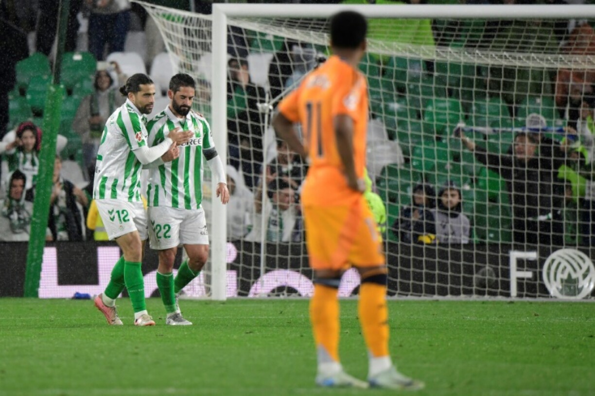 Real Betis' Spanish midfielder Isco celebrates scoring his team's second goal against Real Madrid on Saturday