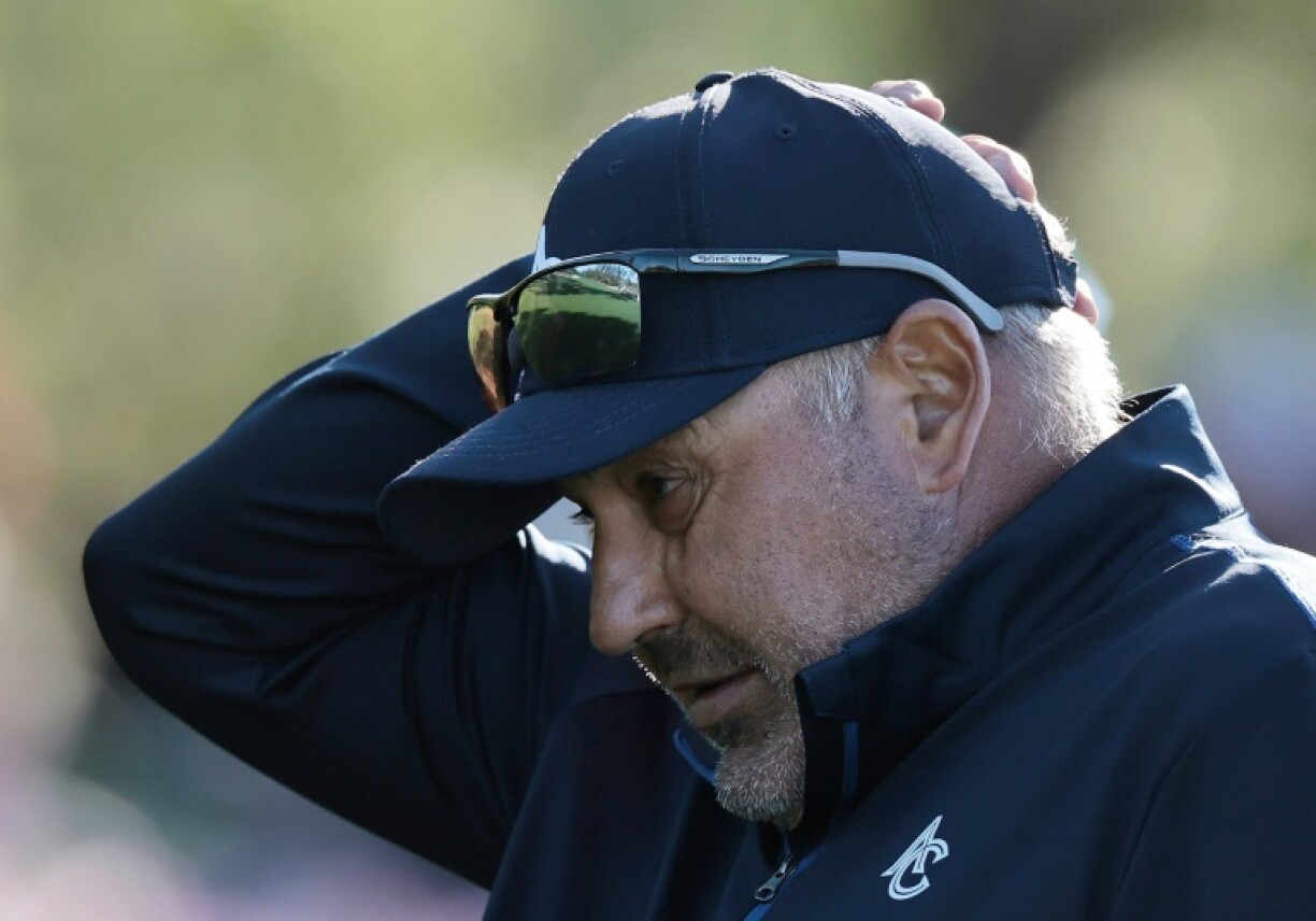 Argentina's Angel Cabrera, the 2009 Masters champion, ponders during a practice round at Augusta National ahead of the 89th Masters