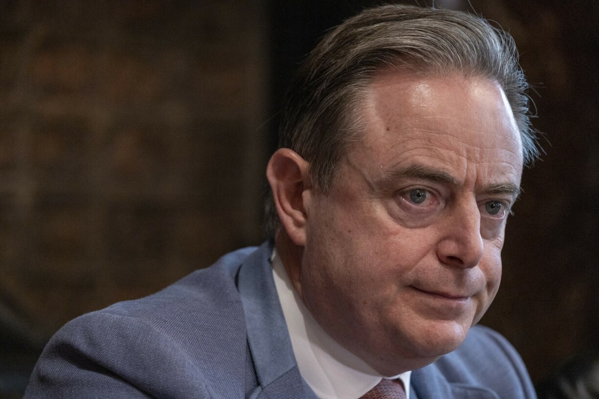Flemish nationalist party N-VA leader and Antwerp mayor Bart De Wever attends the presentation of the political agreement to form a new coalition to govern the city of Antwerp, on December 14, 2024.