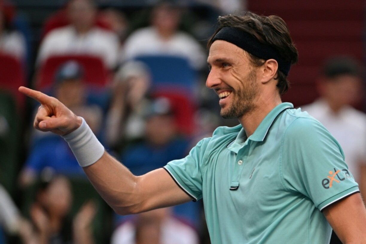 France's Arthur Rinderknech celebrates after winning against Canada's Felix Auger-Aliassime