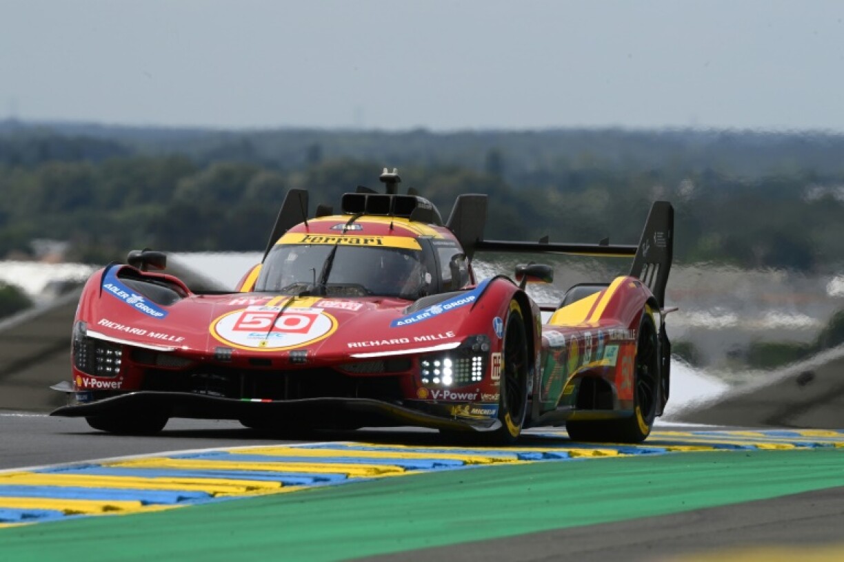 Antonio Fuoco tests his Ferrari at the Sarthe circuit this week