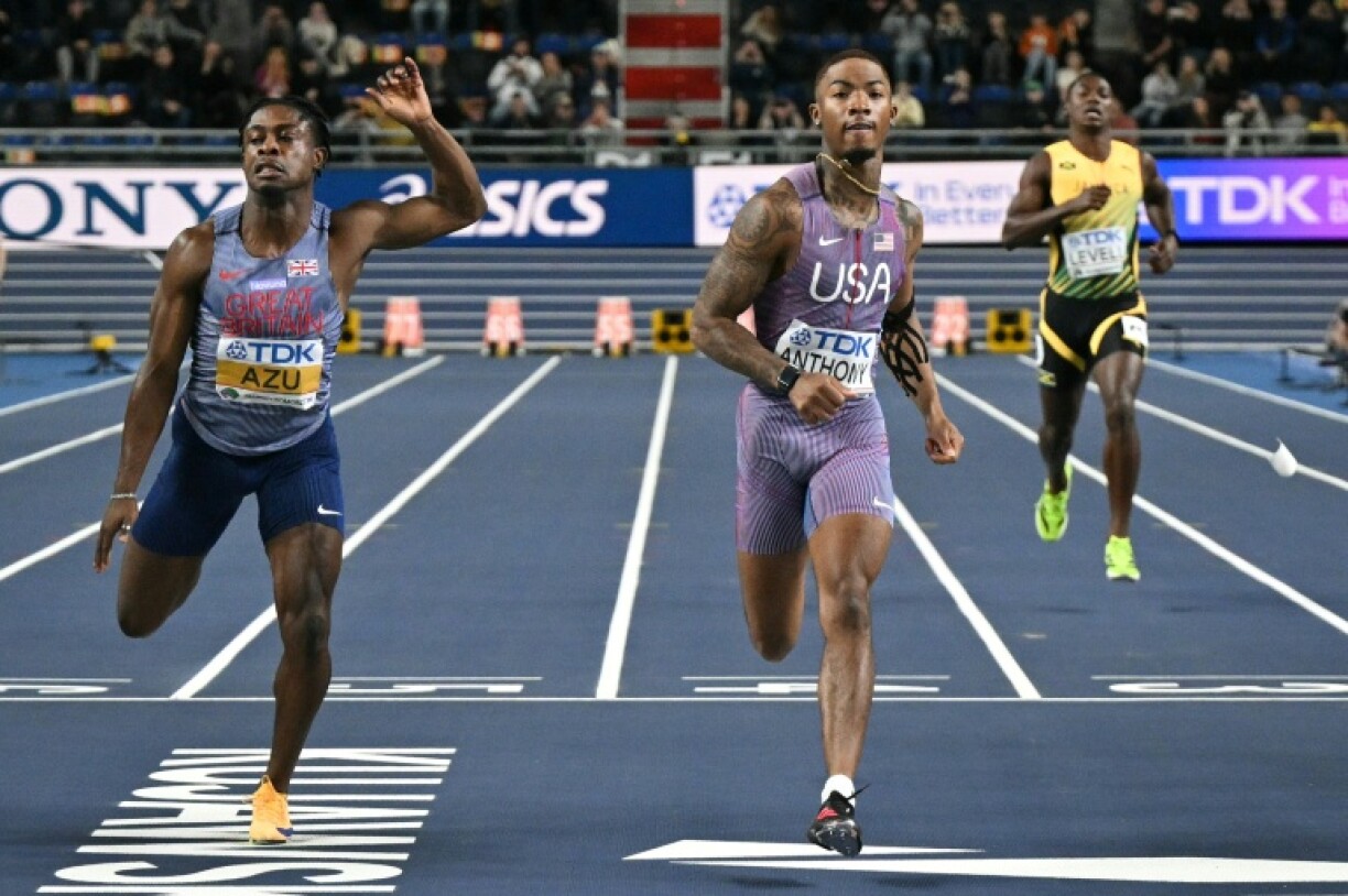 Jordan Anthony franchit la ligne de la finale du 60 m des Mondiaux de Torun, le 20 mars 2026