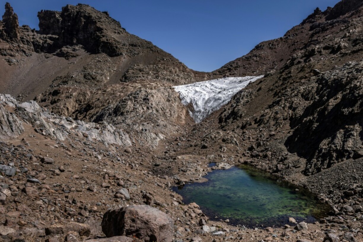 The Lewis Glacier, with a pool of meltwater at its base, in Mount Kenya National Park