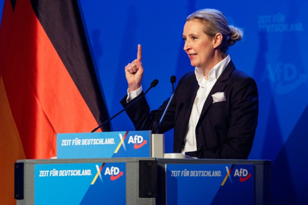 Alice Weidel, candidate à la chancellerie du parti d'extrême droite allemand AfD, lors d'un meeting à Halle, le 25 janvier 2025