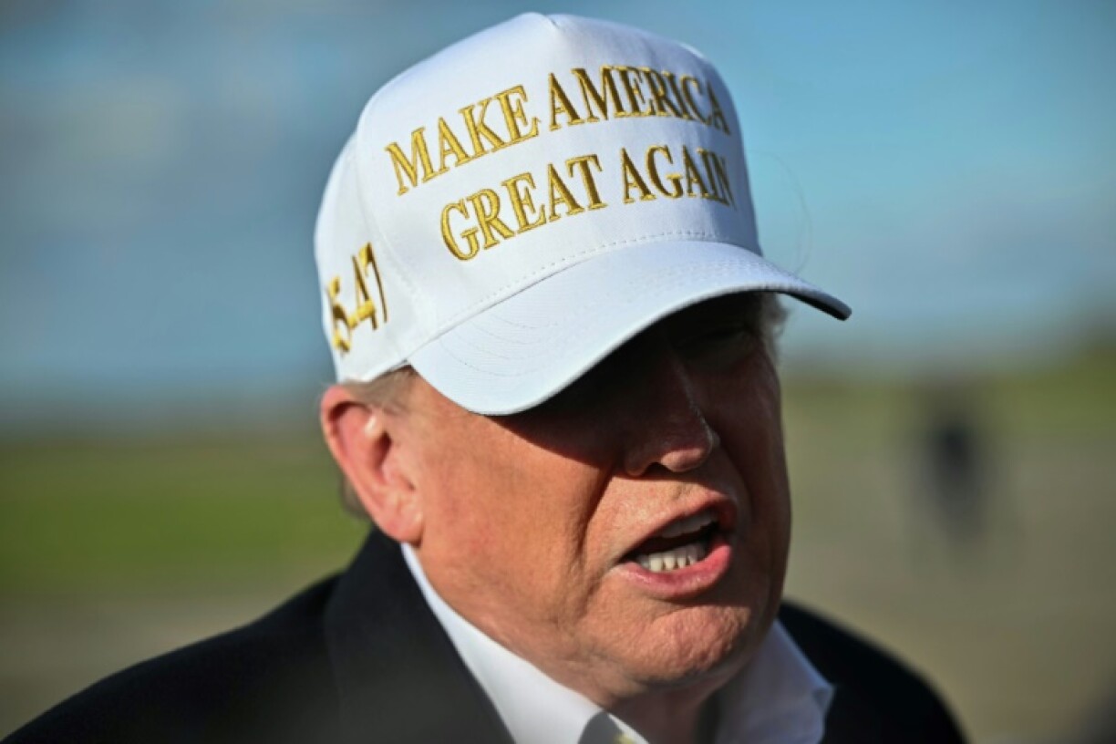 US President Donald Trump speaks to reporters before boarding Air Force One upon departure at Morristown Municipal Airport in Morristown, New Jersey, on April 27, 2025. Trump is returning to Washington, DC, from his residence in Bedminster, New Jersey, after traveling to Rome for the funeral of Pope Francis.