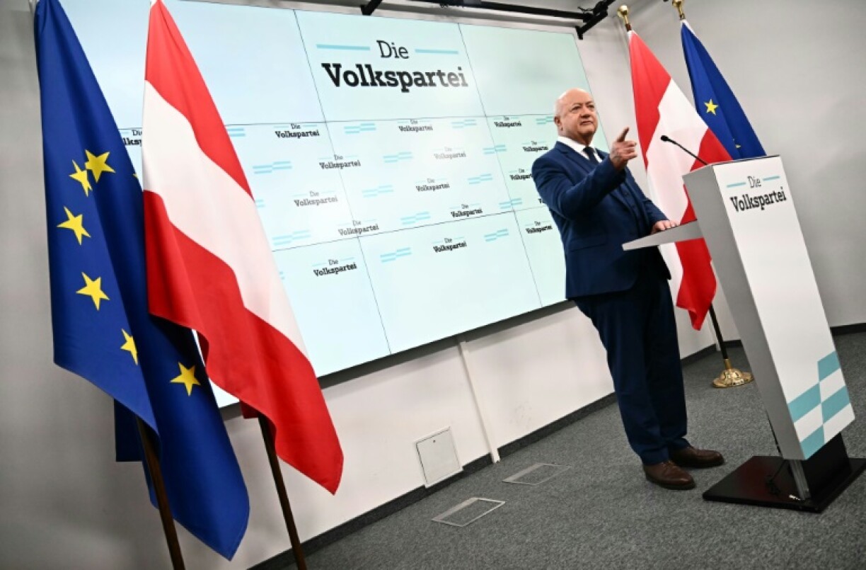 Le chef des conservateurs Christian Stocker, lors d'une conférence de presse après l'échec des négociations avec l'extrême droite, le 12 février 2025 à Vienne