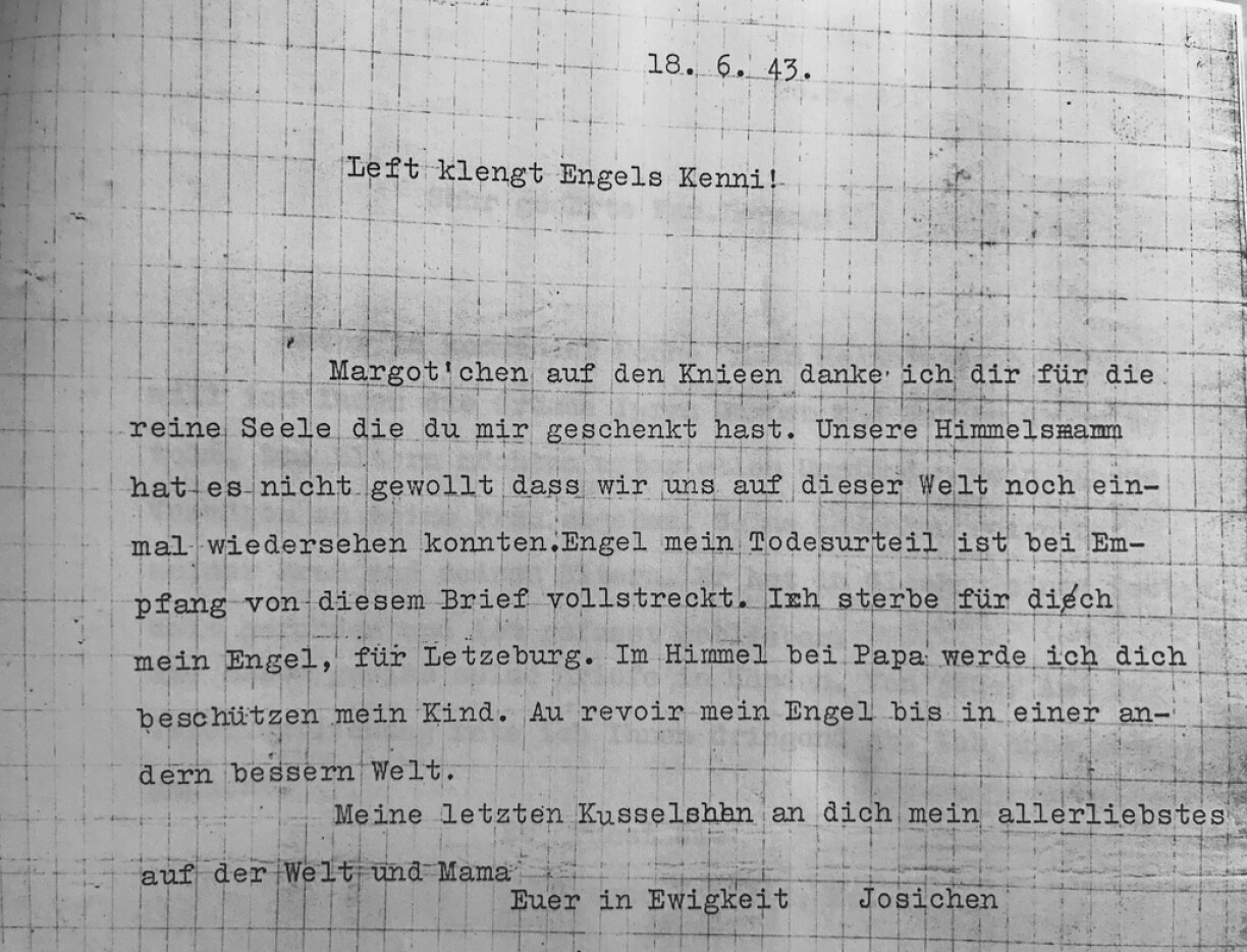 Josy Lorang's moving last letter before he was executed.