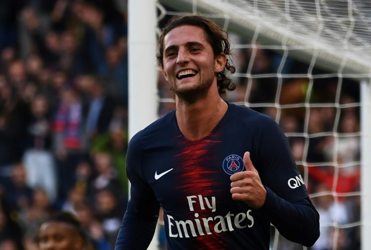 Le milieu de terrain du Paris SG Adrien Rabiot buteur contre Amiens en championnat, le 20 octobre 2018 au Parc des Princes