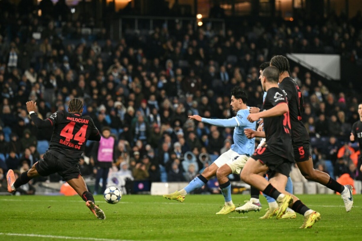 Manchester City midfielder Tijjani Reijnders in action against Bayer Leverkusen in the Champions League