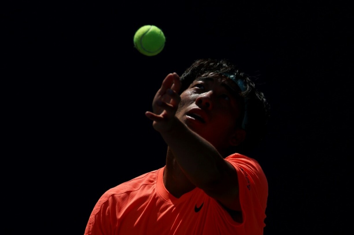 Hong Kong's Coleman Wong serves during his first round US Open win over Aleksandar Kovacevic
