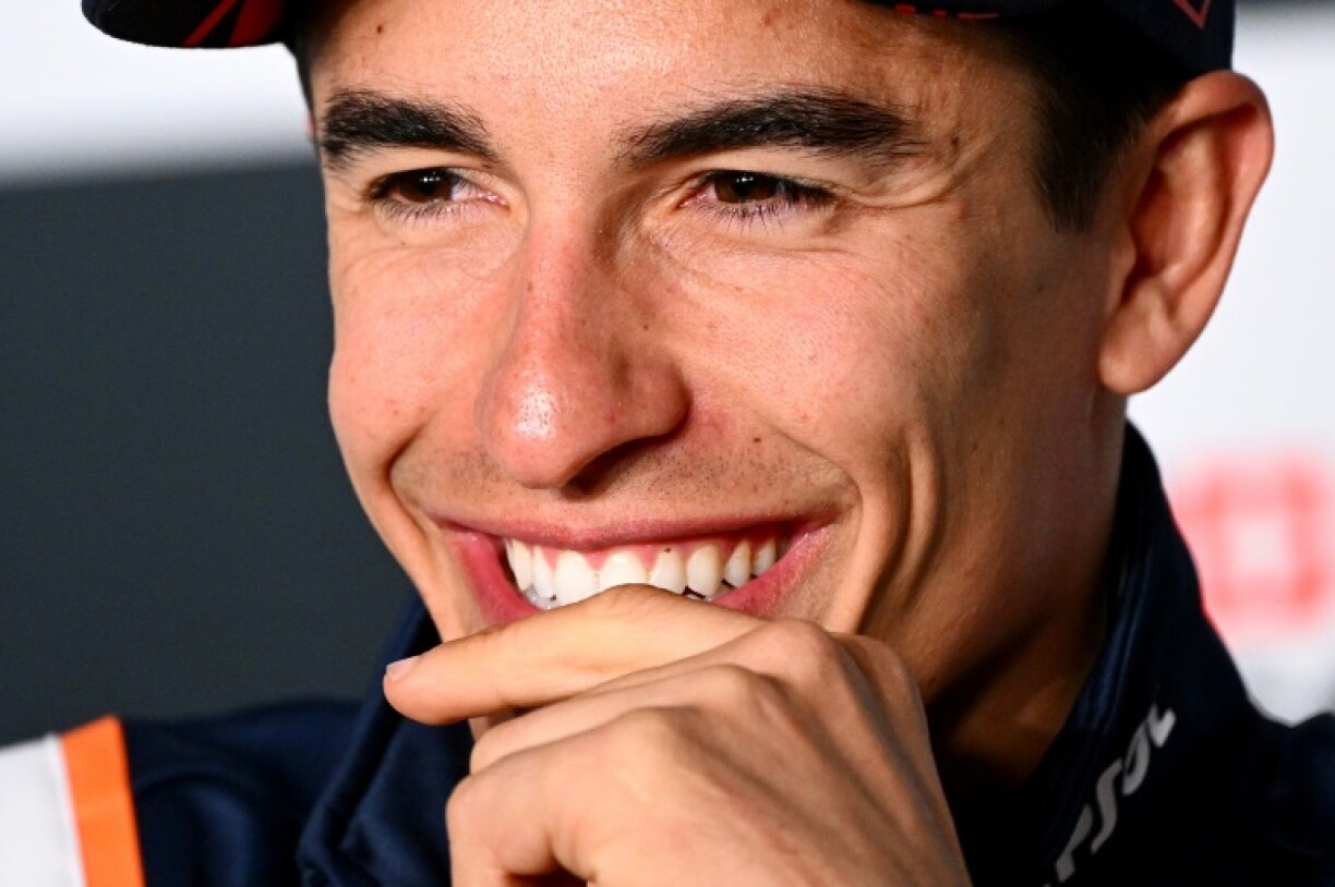 Le sextuple champion du monde de MotoGP, l'Espagnol Marc Marquez (Honda), lors d'une conférence de presse au Grand Prix du Portugal à Portimao le 21 avril 2022