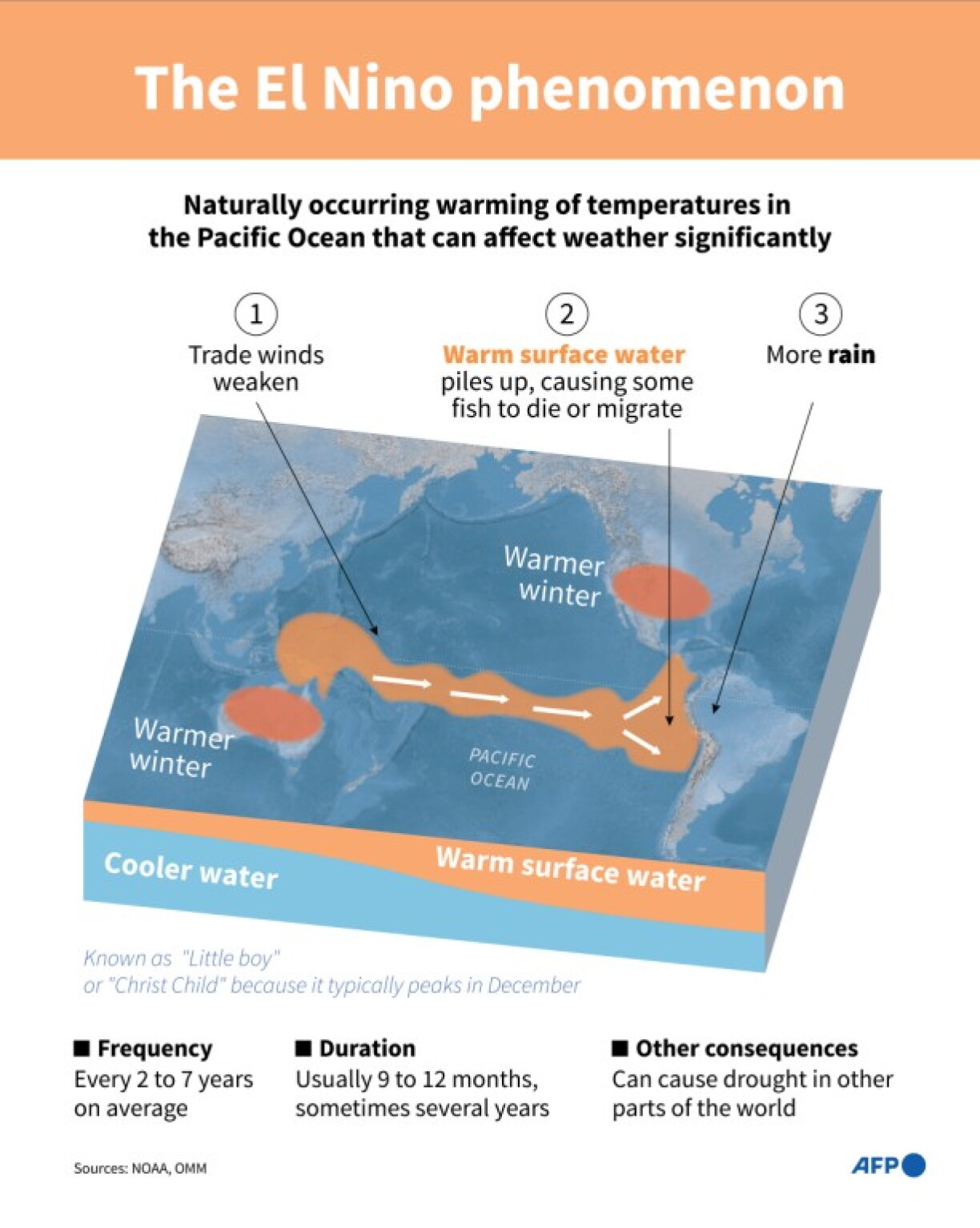Graphic explaining the El Nino phenomenon in the Pacific Ocean