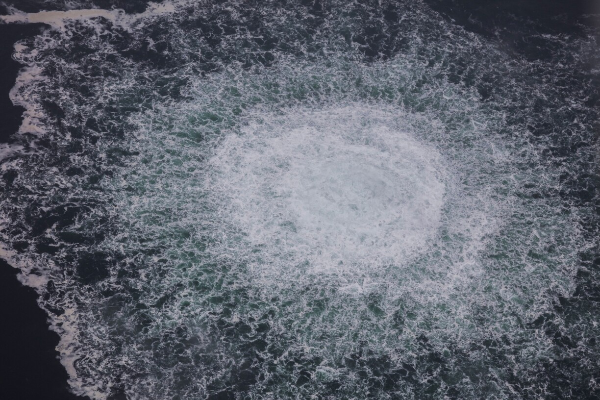 The release of gas emanating from a leak on the Nord Stream 1 pipeline.