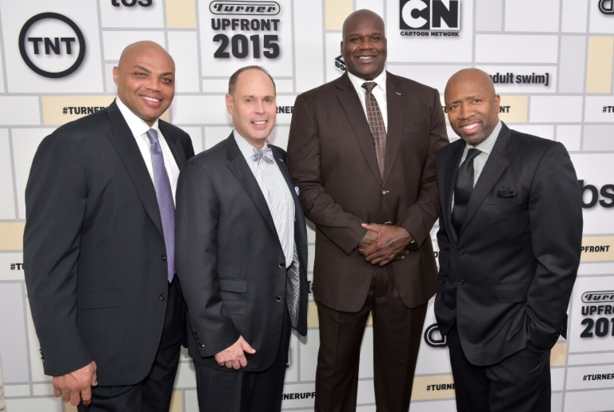 Former NBA players Charles Barkley, left, Kenny Smith, right, and Shaquille O'Neal, second from right next to TV commentator co-host Ernie Johnson, will select NBA All-Star lineups for the revamped 2025 NBA All-Star Game