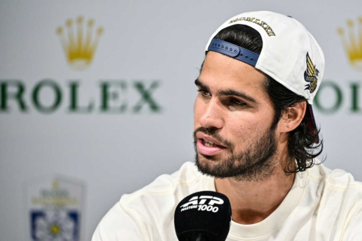 Spain's Carlos Alcaraz speaks during a press conference at the Shanghai Masters tennis tournament in Shanghai on October 8, 2026.