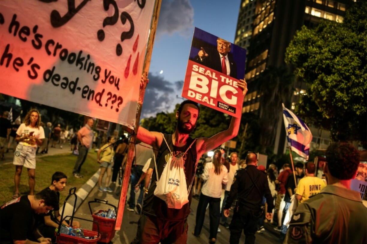 Protesters demanding an end to the Gaza war and a hostage release deal rally in Israel's Tel Aviv city