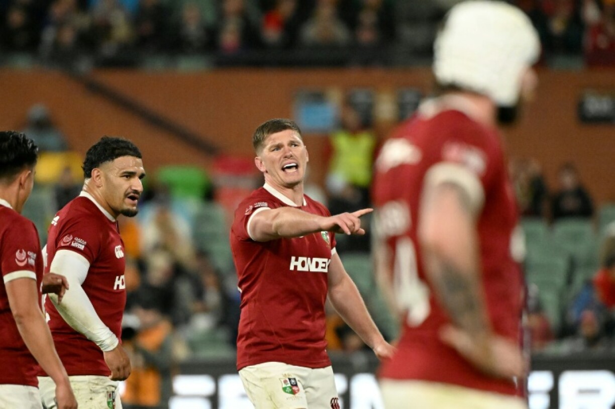 Owen Farrell barks instructions after coming on for the British and irish Lions in the second half in Adelaide