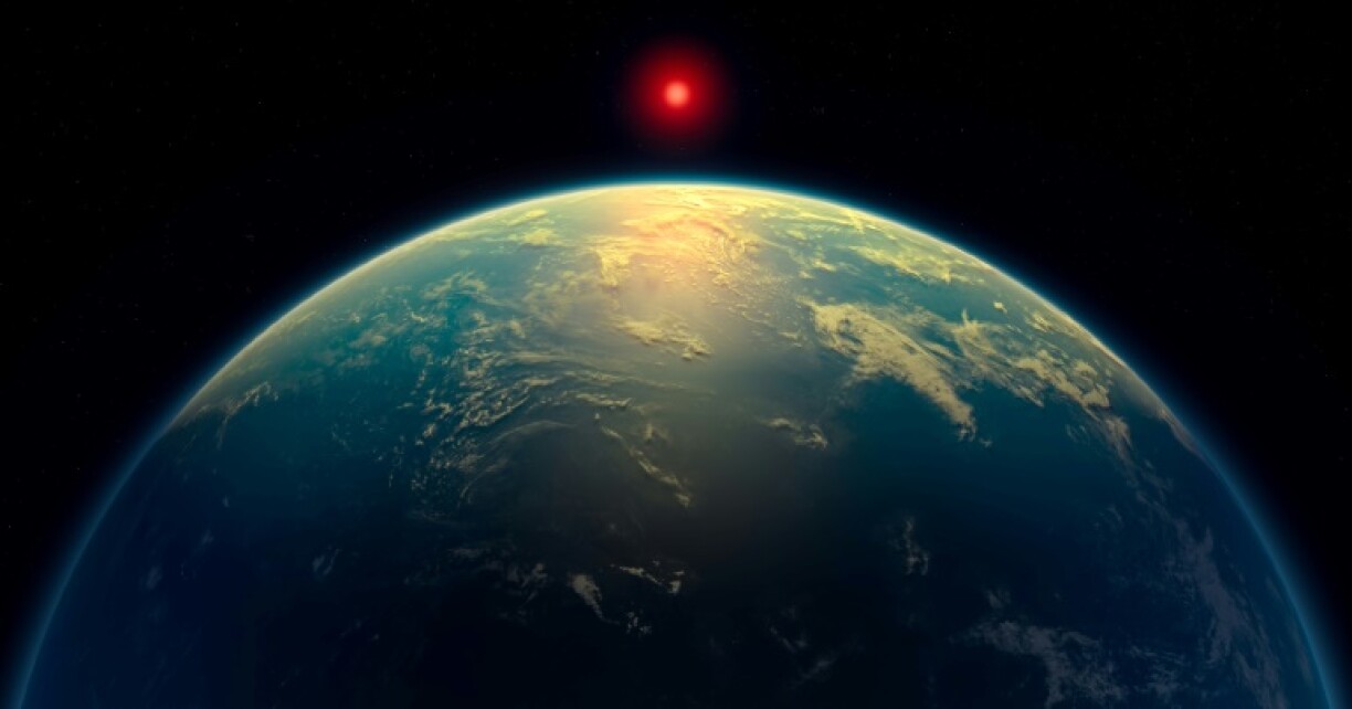 An artist's illustration of a hycean planet -- ocean worlds that astronomers think could host microbial life