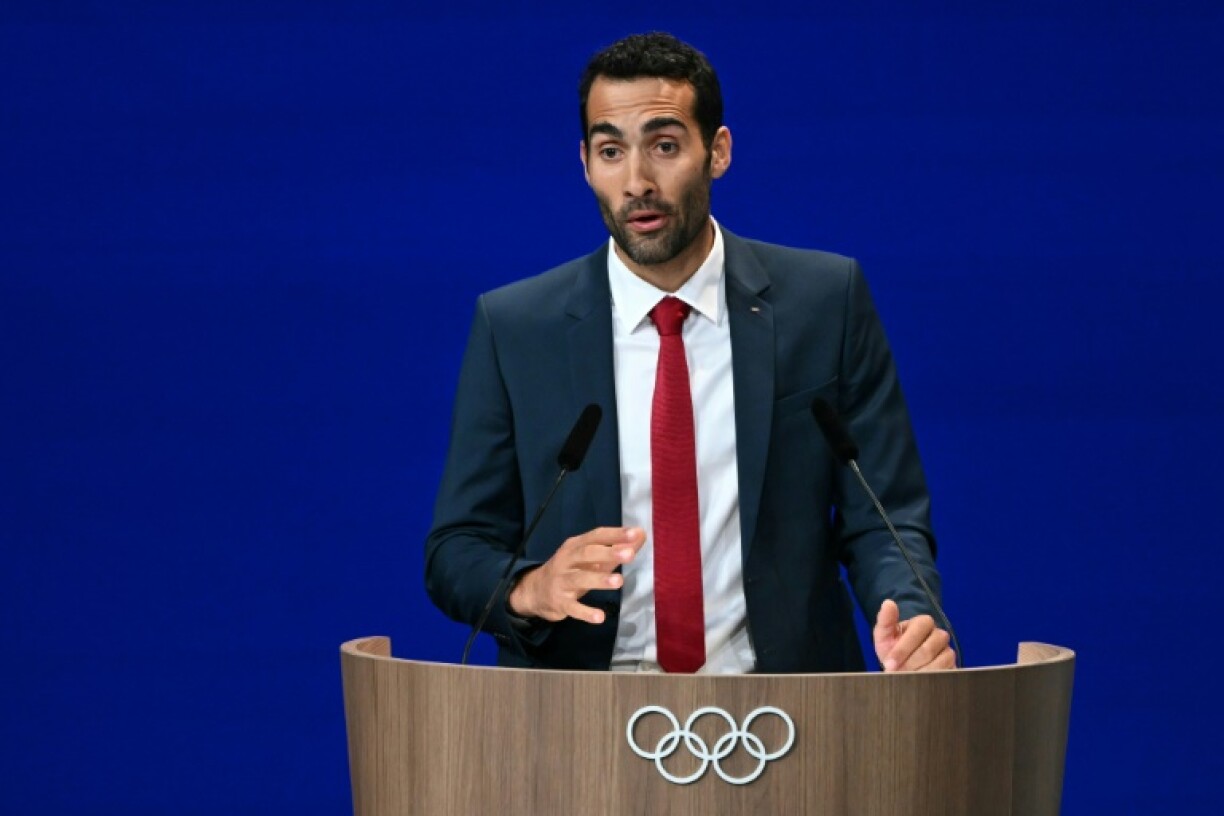 French biathlon great Martin Fourcade speaks during the French Alps' bid for the 2030 Winter Games in July last year