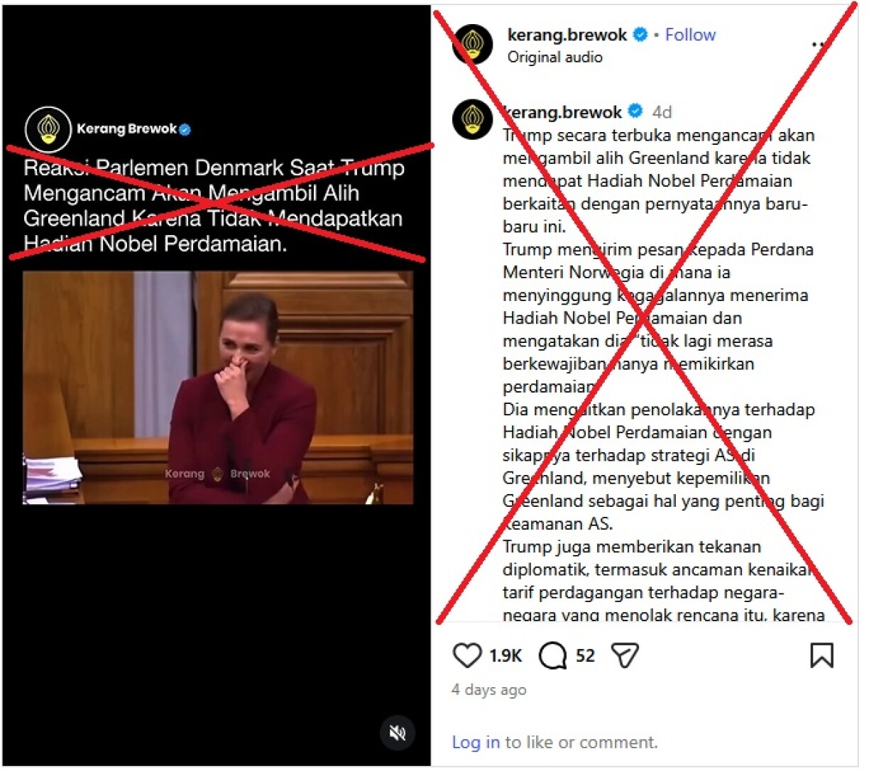 Screenshot of the false post taken on January 30 with red crosses added by AFP