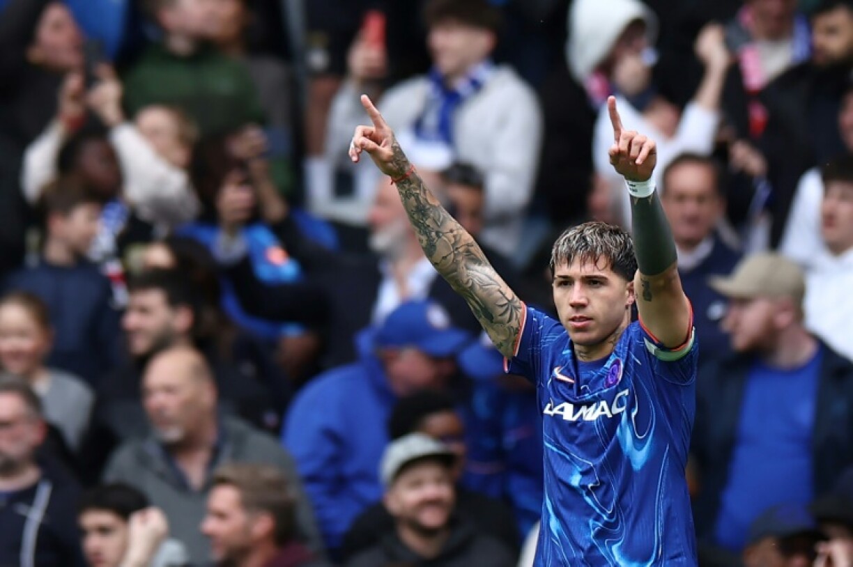 Chelsea's Enzo Fernandez celebrates scoring against Liverpool