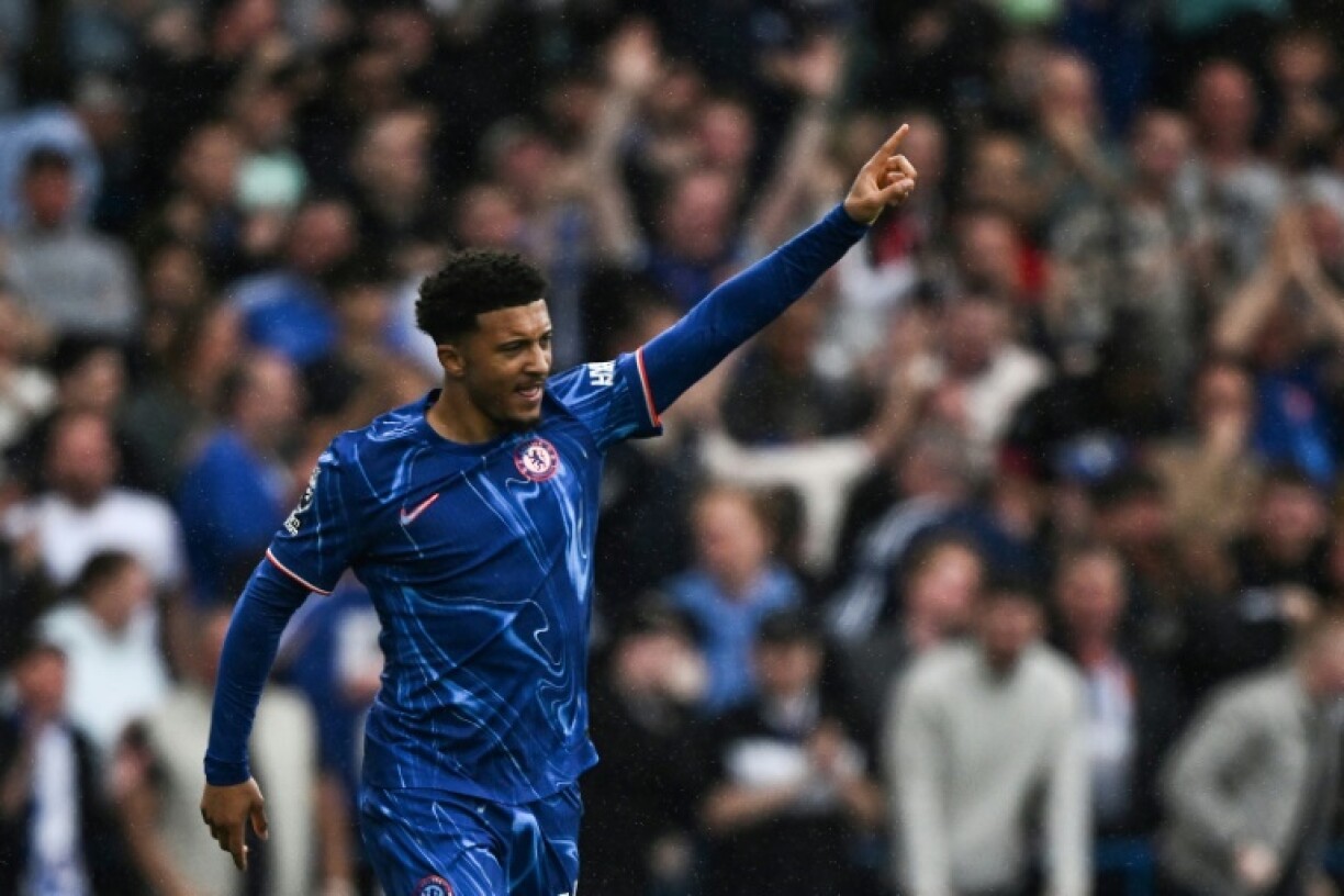 Chelsea's Jadon Sancho celebrates scoring against Ipswich