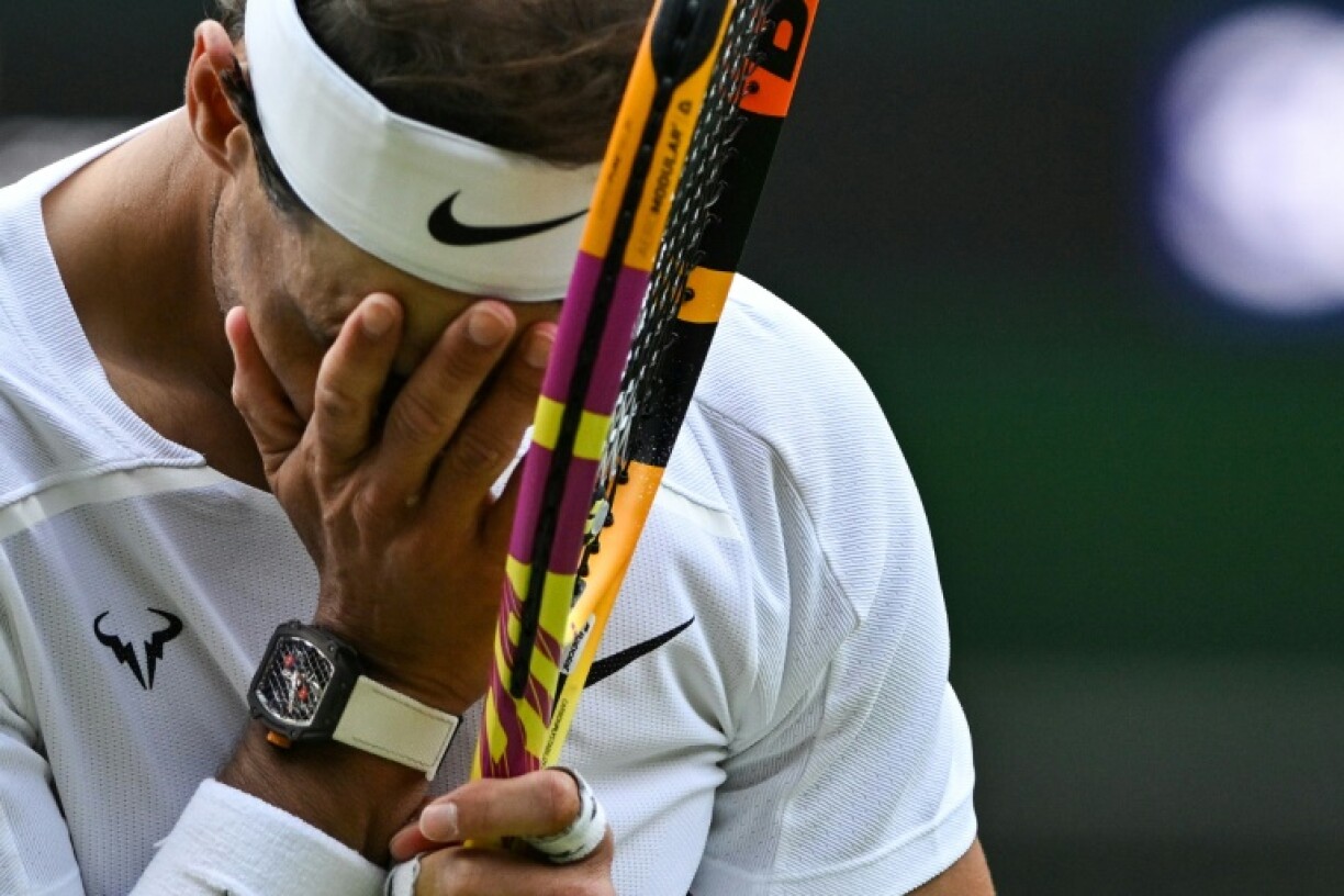 Rafael Nadal lors de son match contre l'Américain Taylor Fritz en quarts de finale de Wimbledon, le 6 juillet 2022