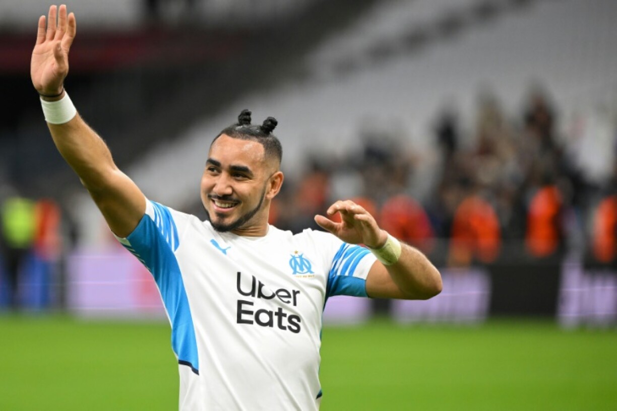 Le milieu de Marseille Dimitri Payet buteur contre Qarabag en barrage aller de Ligue Europa Conférence, le 17 février 2022 au Stade Vélodrome