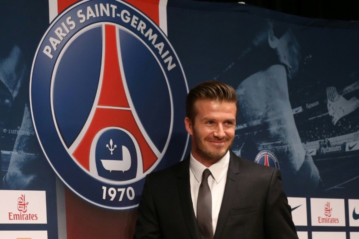 David Beckham lors d'une conférence de presse pour sa présentatioln officielle à la presse au Parc des Princes, le 31 janvier 2013