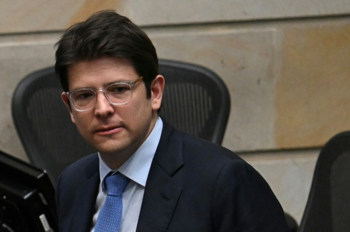 (FILES) Senator Miguel Uribe looks on after the Senate voted against the government labor reform referendum promoted by Colombia's President Gustavo Petro in Bogota on May 14, 2025.