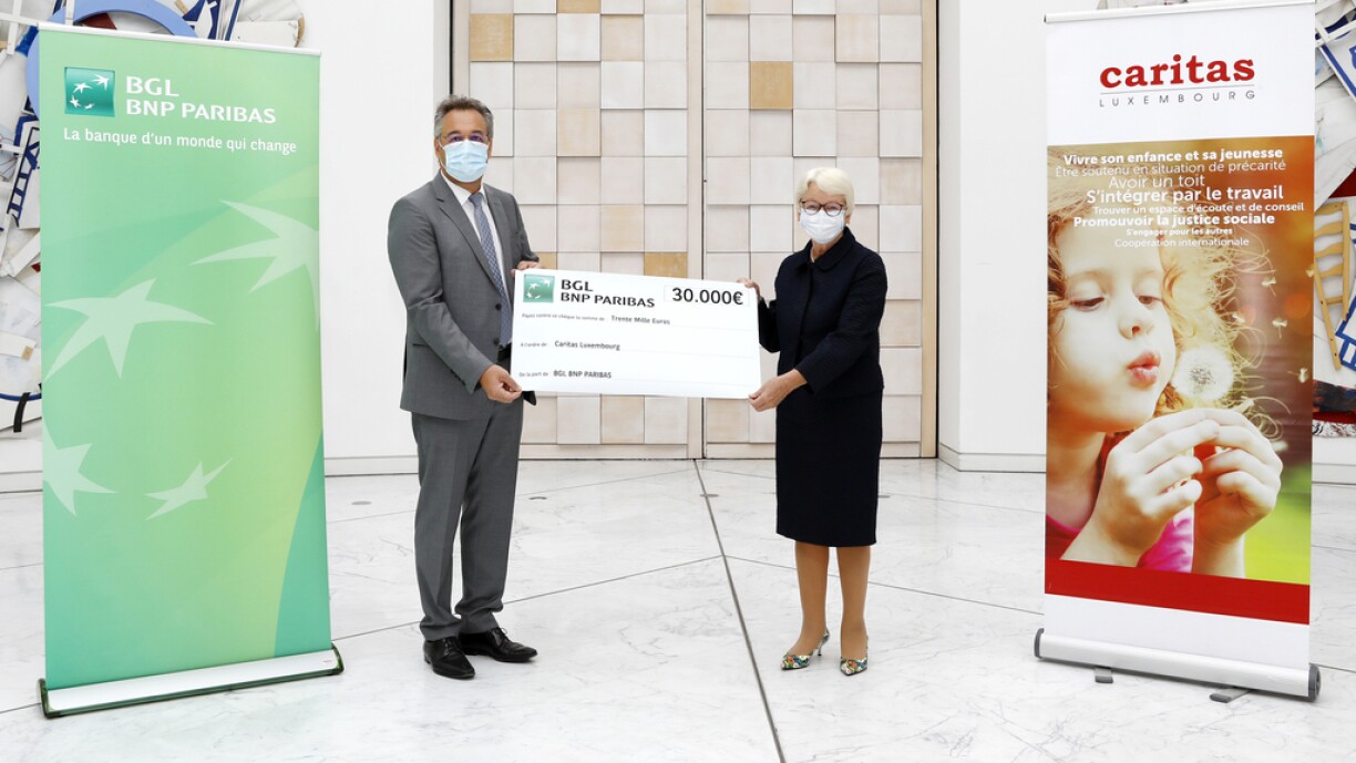 Romain Girst, Directeur de la Banque de détail de BGL BNP Paribas, Marie-Josée Jacobs, Présidente de Caritas Luxembourg