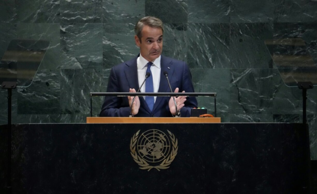 Greek Prime Minister Kyriakos Mitsotakis speaks during the General Debate of the United Nations General Assembly