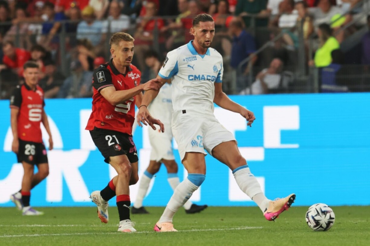 Marseille's Adrien Rabiot (R) has been put up for sale by the club following a bust-up with teammate Jonathan Rowe at the end of last Friday's Ligue 1 defeat by Rennes