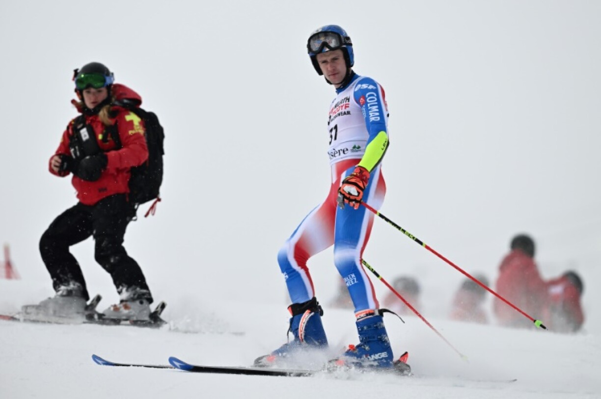 France's Clement Noel crashed during the first run of the men's giant slalom at home in Val-d'Isere