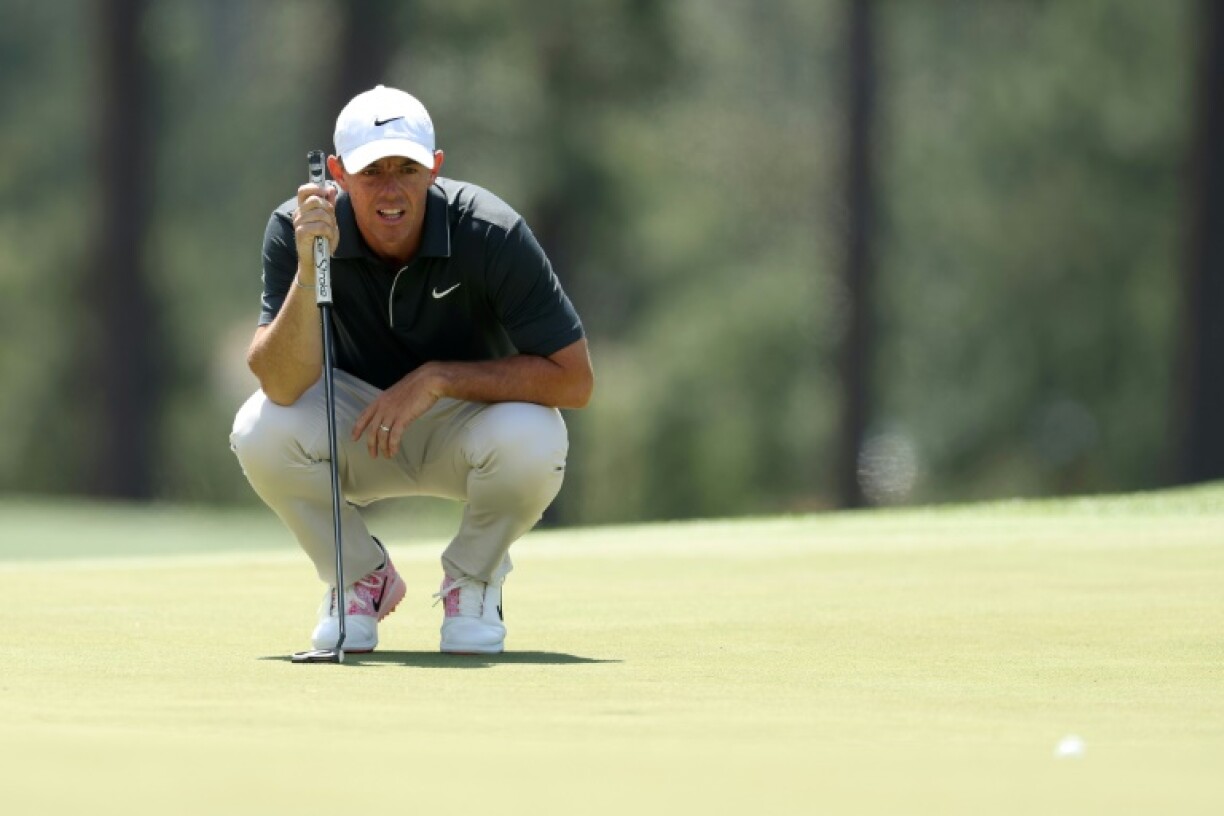 Northern Ireland's Rory McIlroy eyes a putt during the second round of the Masters at Augusta National