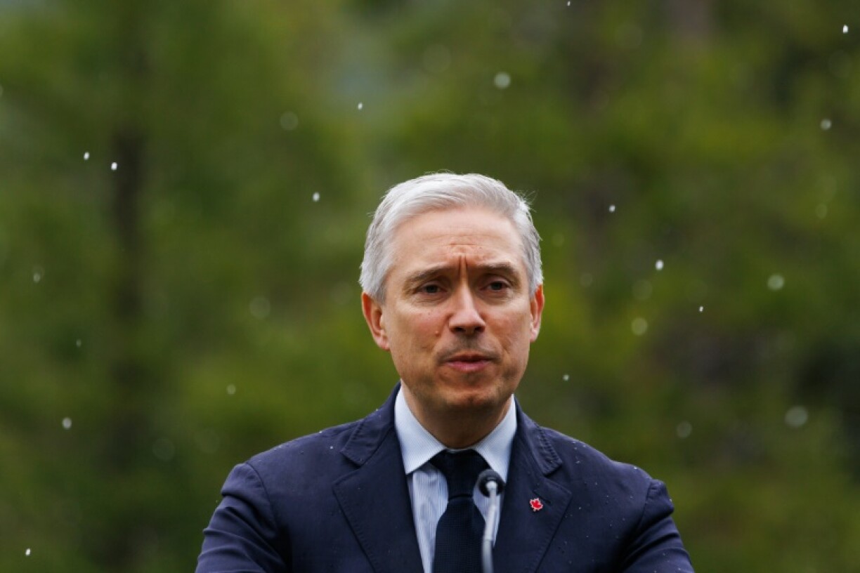 Canadian Finance Minister François-Philippe Champagne speaks at a press conference during the G7 Finance Ministers and Central Bank Governors' Meeting in Banff, Alberta, Canada