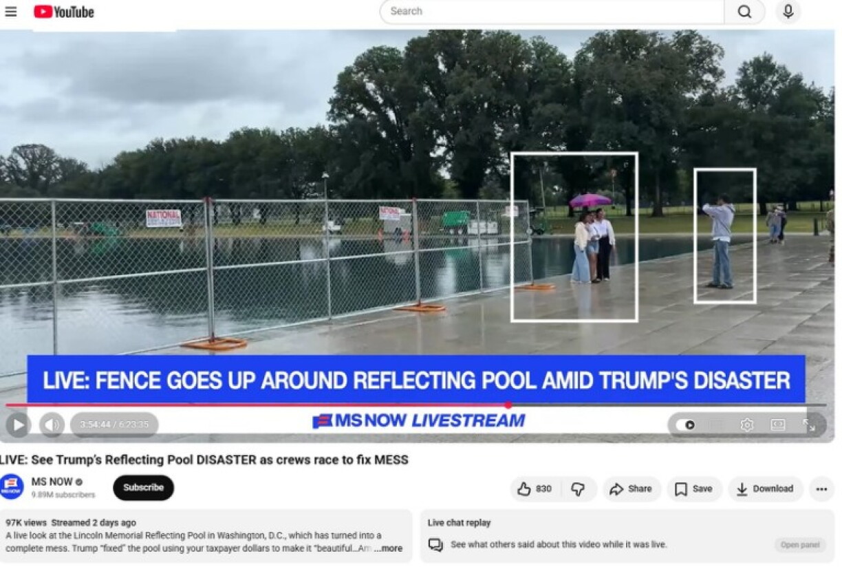 A screenshot of a MS Now livestream on Youtube taken on June 26, 2026, with elements highlighted by AFP