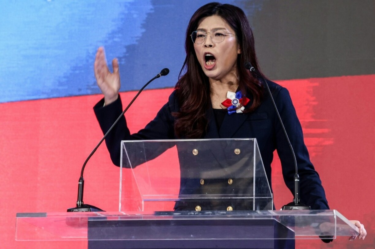 Newly elected opposition Kuomintang leader Cheng Li-wun delivers her speech during the KMT 12th National Congress in Taipei on November 1