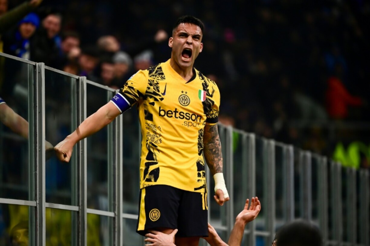 Lautaro Martinez celebrates his decisive goal