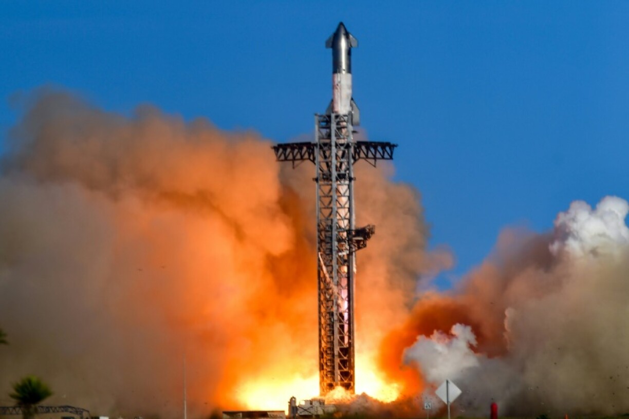 Starship (pictured during a test flight) -- the world's largest and most powerful rocket -- is key to Elon Musk's long-term vision of colonizing Mars
